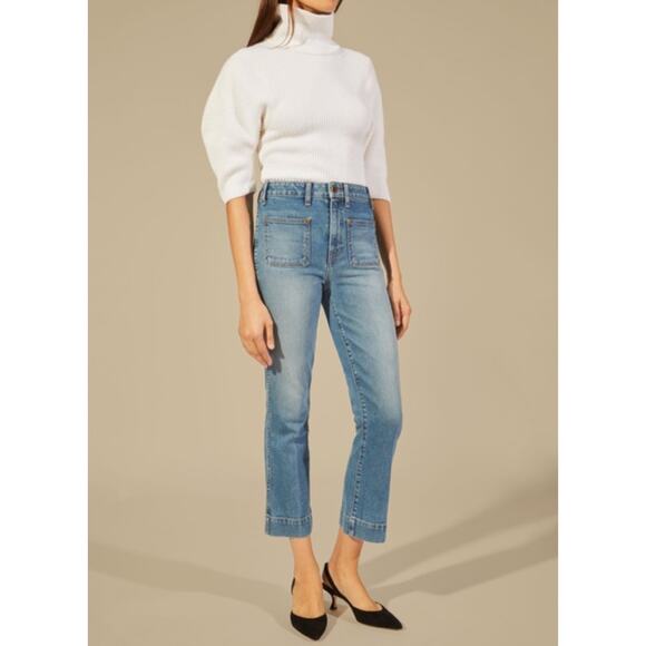 Khaite Raquel Premium Denim Sz 30 Cropped Patch Pocket Jeans Straight Flare - Picture 4 of 12